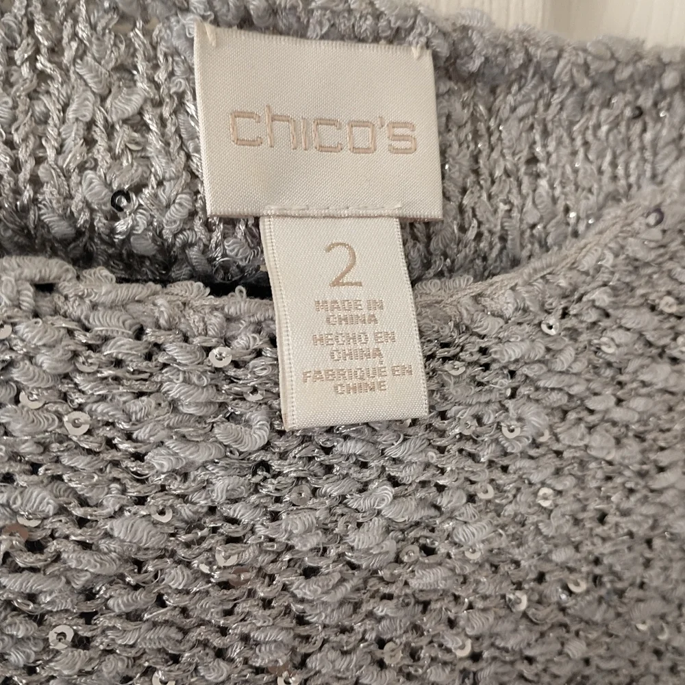 Chico's Tunic length Drop shoulder Gray Sweater with Sequins Size L - Picture 7 of 10